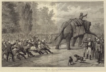 Militaire vermaak in Afghanistan, het touwtrekken in het kamp bij Gundamuk